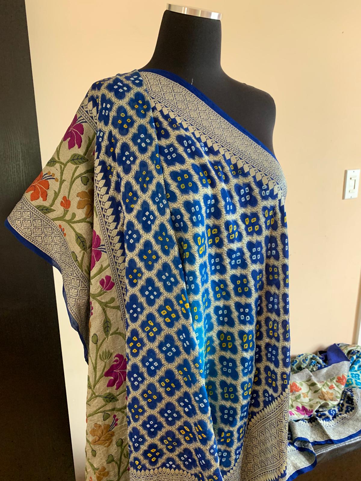Royal Blue Banarasi Chiffon Georgette Silk Saree