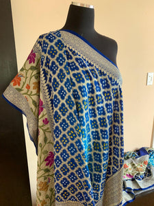 Royal Blue and Cyan Banarasi Chiffon Georgette Silk Saree