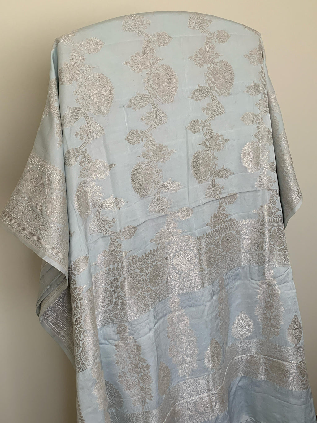 Pure Mashru Silk Saree in lovely Powder Blue with kaduva weave