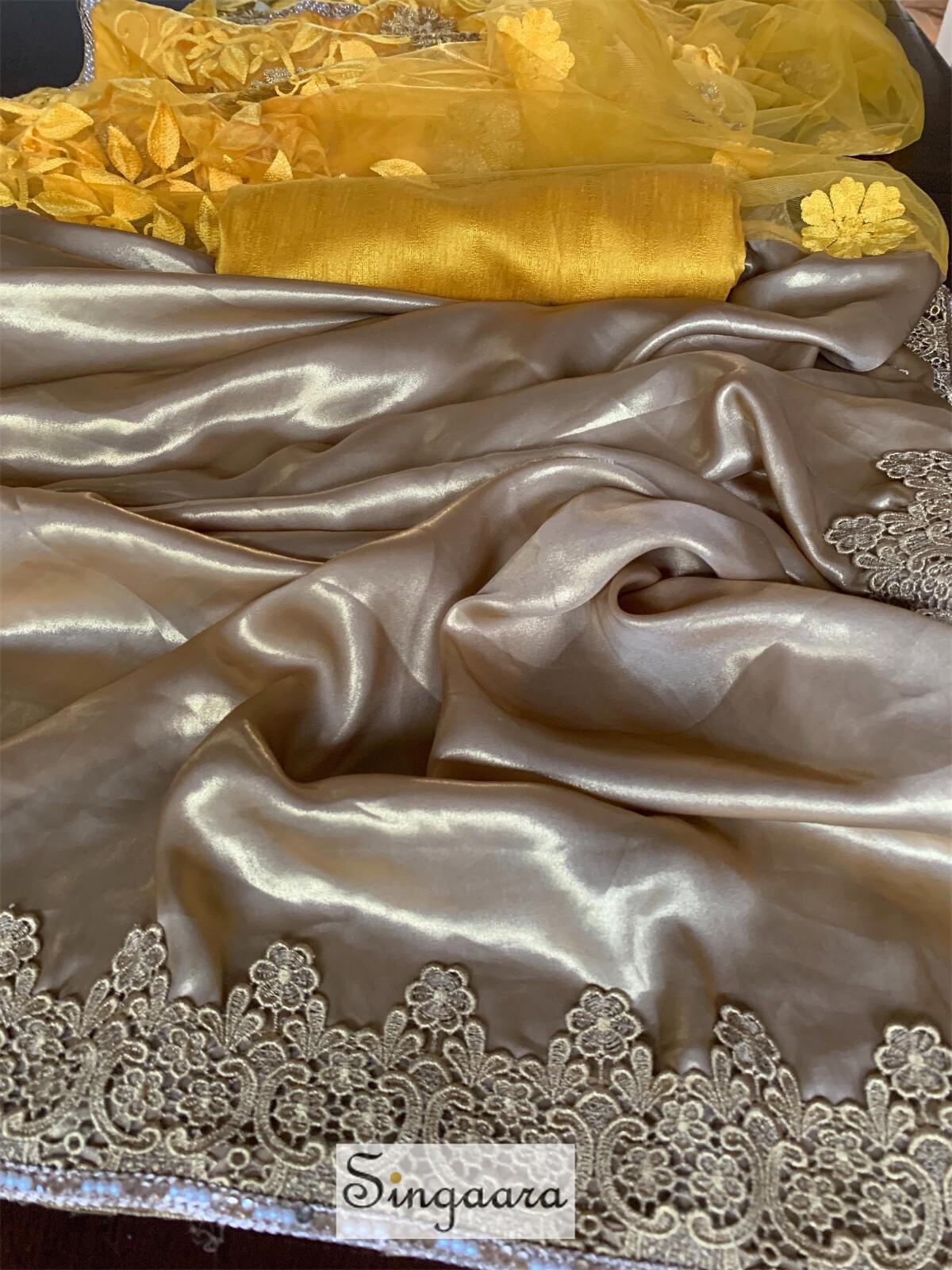 Golden and Yellow Half And Half Designer Saree