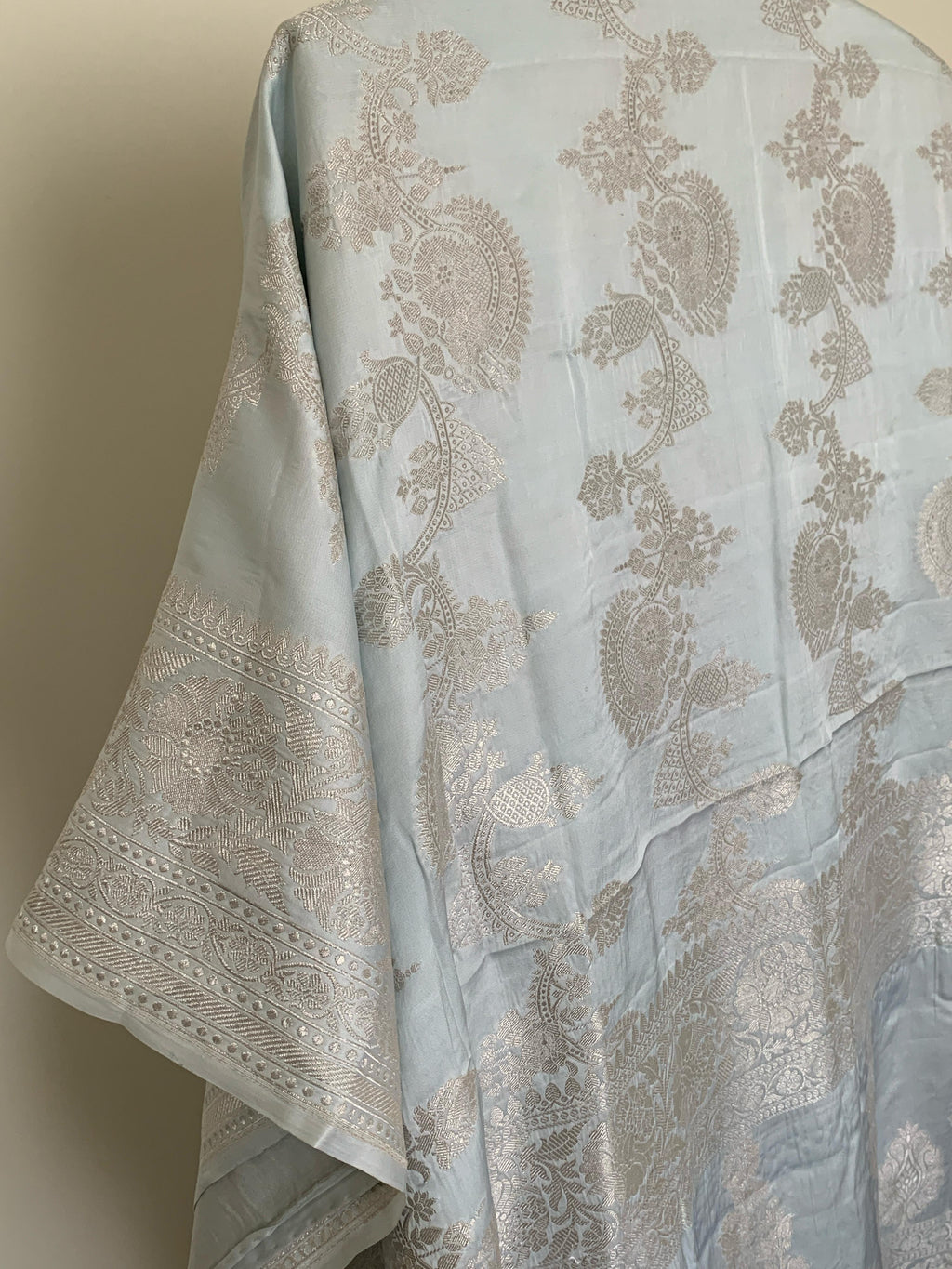 Pure Mashru Silk Saree in lovely Powder Blue with kaduva weave