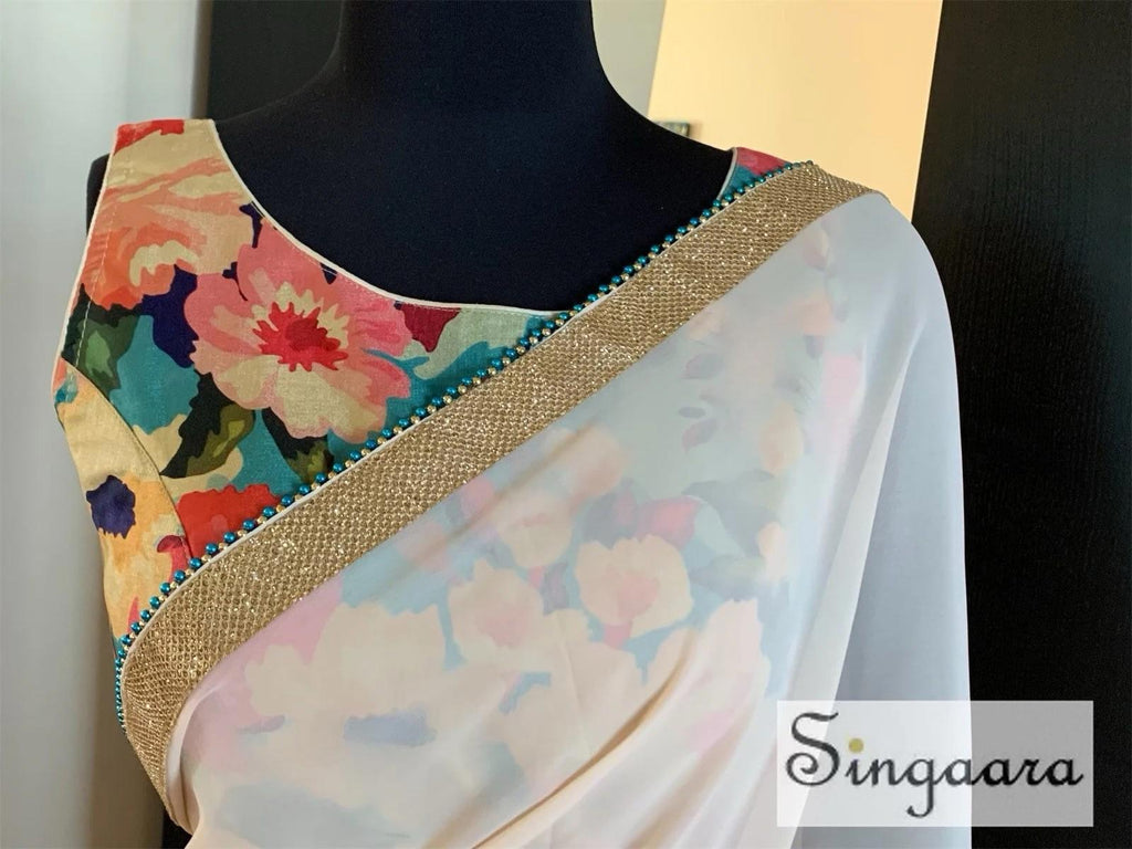 Soft Pink Pastel Designer Faux Georgette Saree