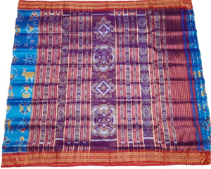 Cyan Blue Odisha Ikat Silk Saree