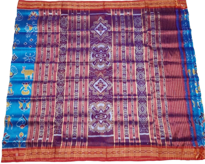 Cyan Blue Odisha Ikat Silk Saree