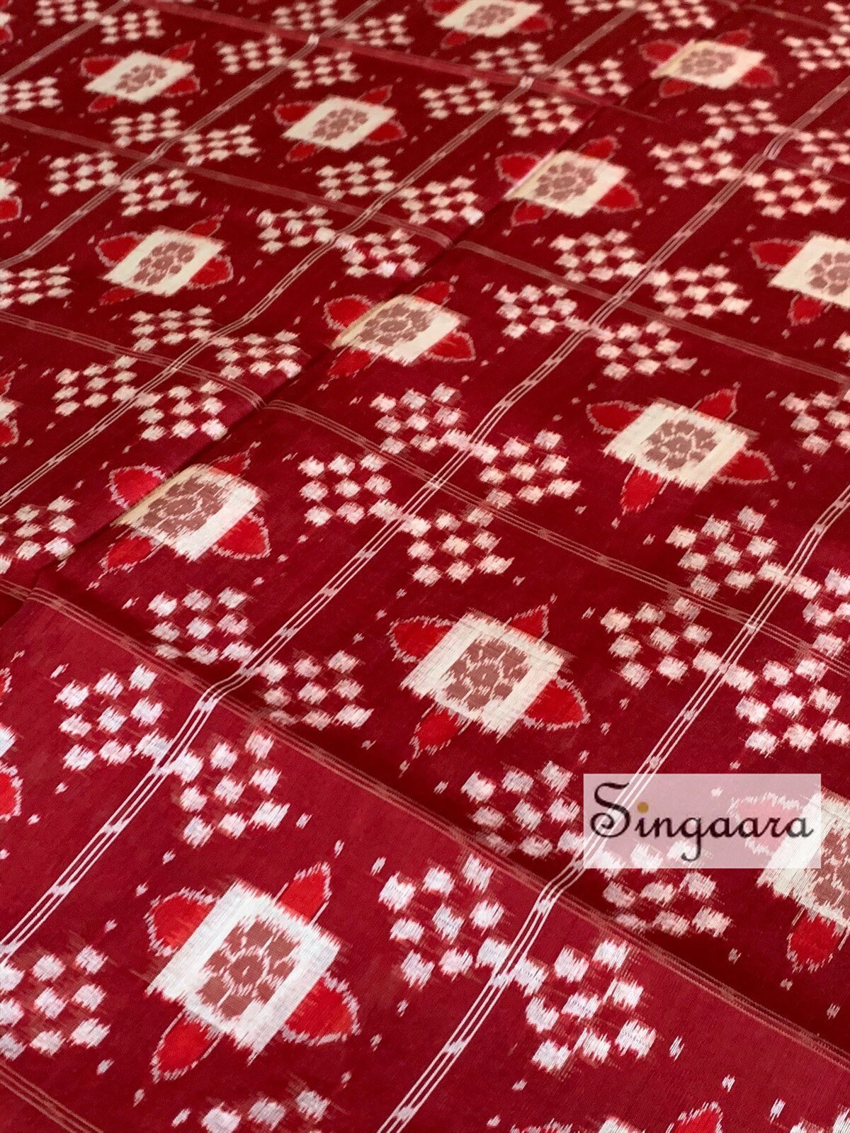 Red and Black Odisha Sambalpuri Pasapali Double Ikat Silk Saree