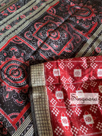 Red and Black Odisha Sambalpuri Pasapali Double Ikat Silk Saree