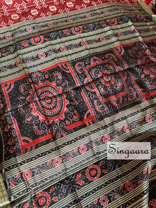 Red and Black Odisha Ikat Silk Saree