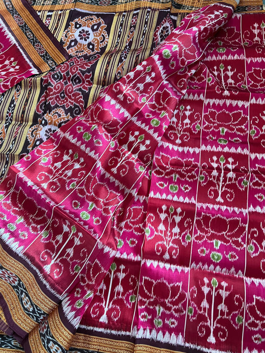 Deep Magenta Pink Odisha Ikat Silk Saree