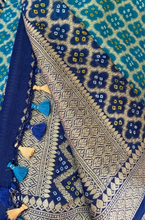 Load image into Gallery viewer, Royal Blue and Cyan Banarasi Chiffon Georgette Silk Saree