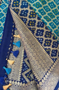 Royal Blue and Cyan Banarasi Chiffon Georgette Silk Saree