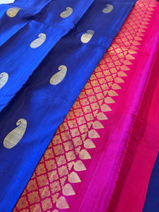 Borderless Royal Blue Kanchipuram Pure Silk Saree