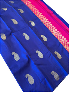 Borderless Royal Blue Kanchipuram Pure Silk Saree