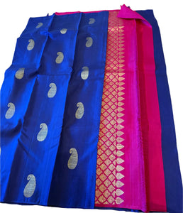 Borderless Royal Blue Kanchipuram Pure Silk Saree