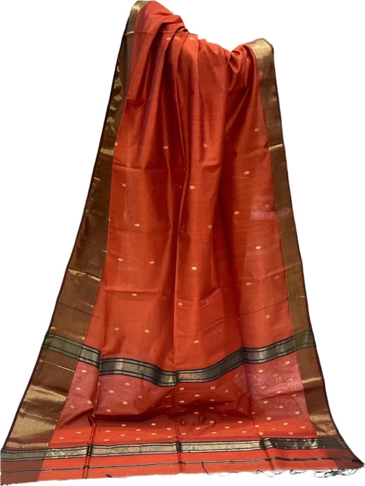 Brick Red Cotton Silk Saree