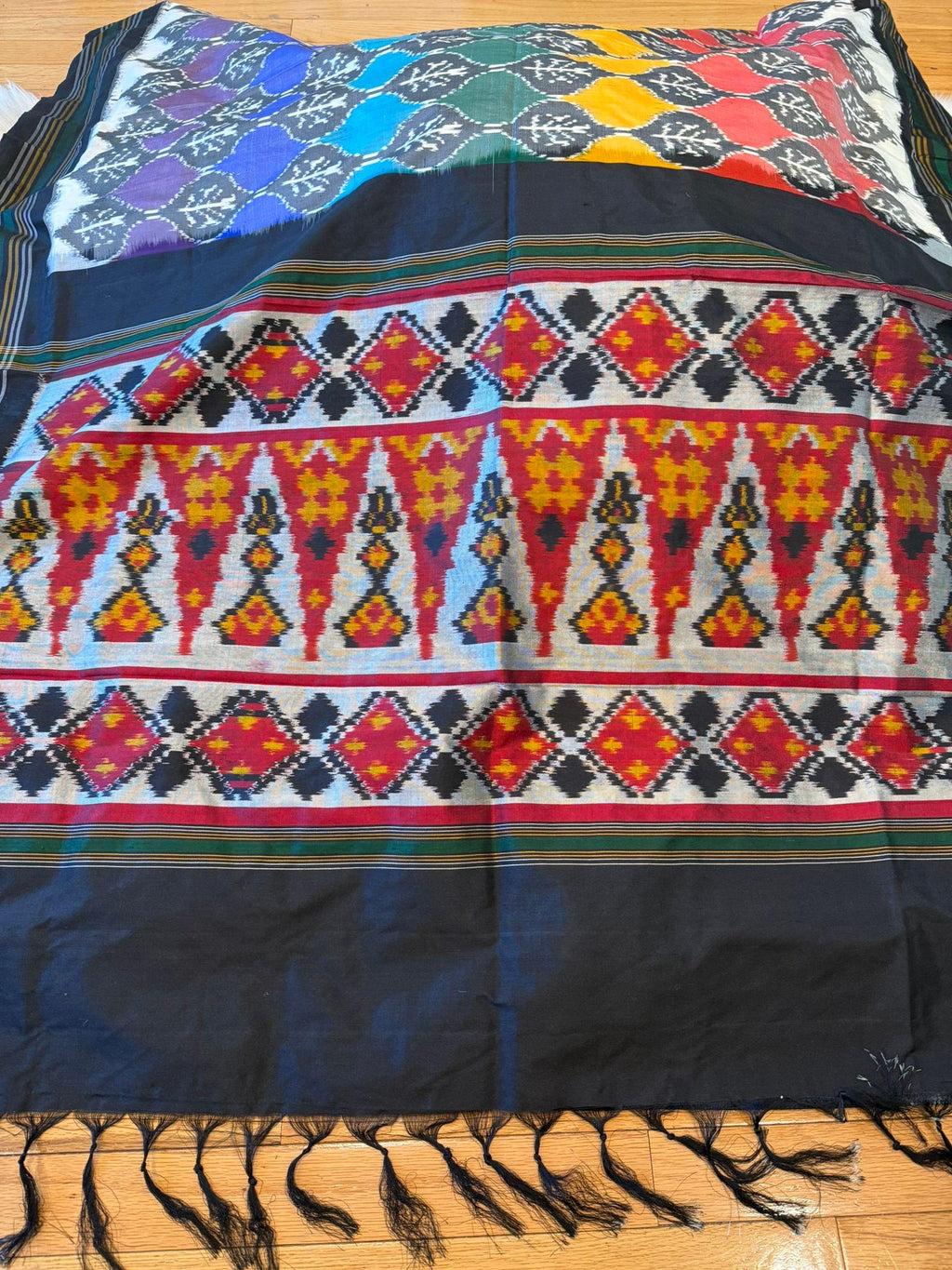Multicolor Rainbow Floral Pochampally Ikat Silk Saree