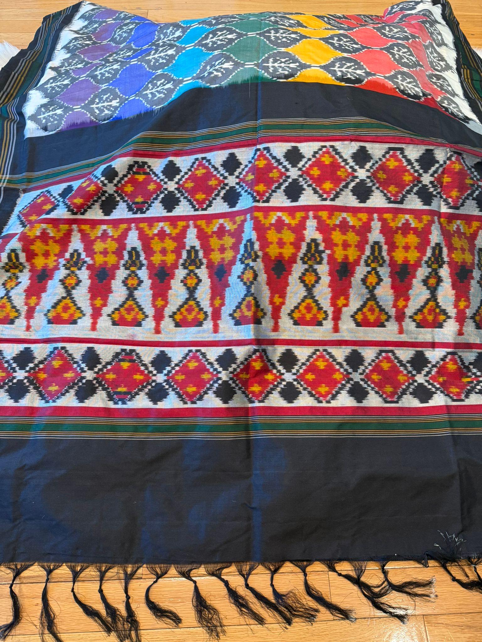 Multicolor Rainbow Floral Pochampally Ikat Silk Saree