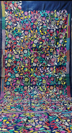 Midnight Blue Kantha Hand Embroidery Silk Saree