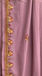 Lavender Kashmiri Sozni Embroidery Crepe Silk Saree