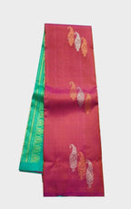Sari en soie Kanchipuram tissé à la main, rouge brique, pour mariée