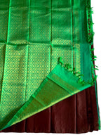 Sari en soie Kanchipuram tissé main, marron café, sans bordure
