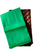 Sari en soie Kanchipuram tissé main, marron café, sans bordure