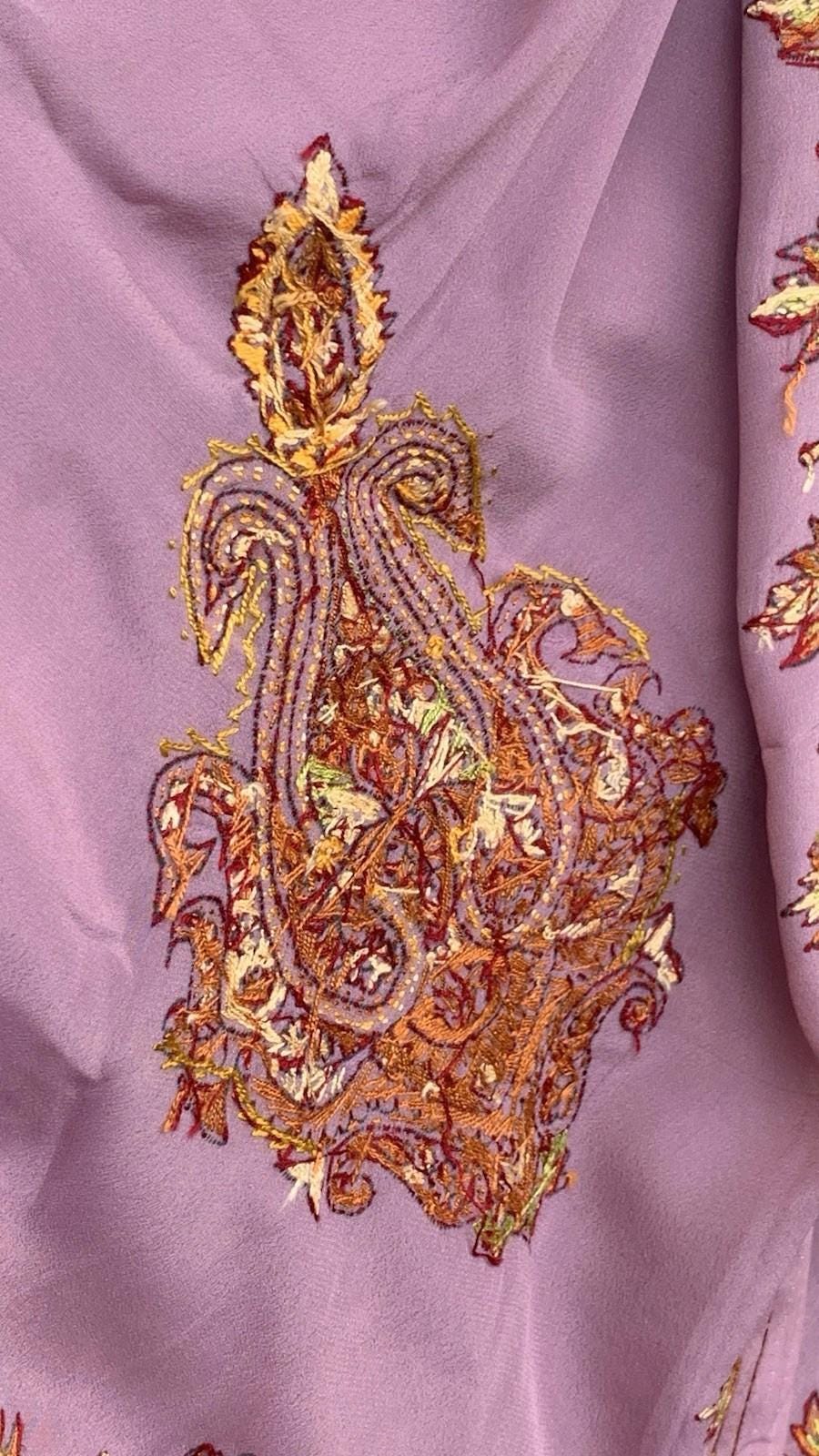 Lavender Kashmiri Sozni Embroidery Crepe Silk Saree
