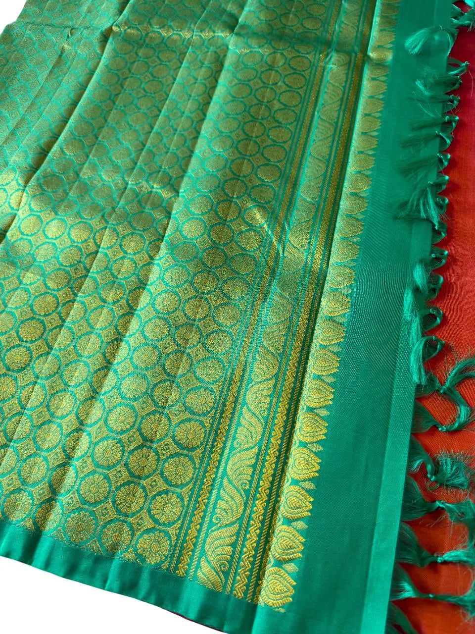 Wedding Brick Red Pink Dual Tone Kanchipuram Handloom Pure Silk Saree