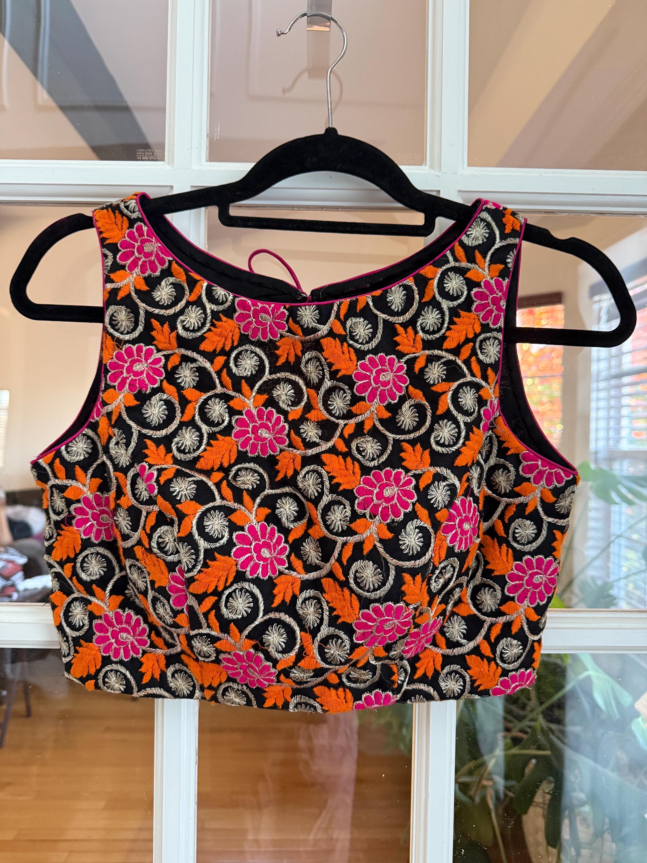Black Floral Embroidered Blouse