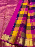 Checkered Multicolor Paalum Pazhavum Design Kanchipuram Silk Saree