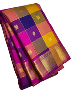 Checkered Multicolor Paalum Pazhavum Design Kanchipuram Silk Saree