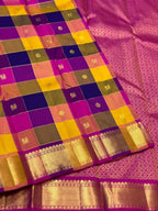Checkered Multicolor Paalum Pazhavum Design Kanchipuram Silk Saree
