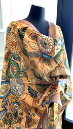 Chandan Beige Pen Kalamkari Silk Dupatta