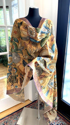 Chandan Beige Pen Kalamkari Silk Dupatta