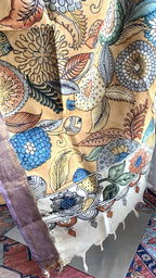Chandan Beige Pen Kalamkari Silk Dupatta