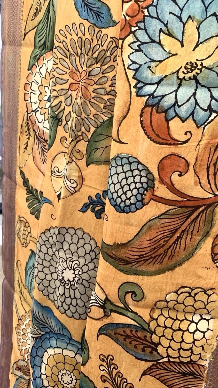 Chandan Beige Pen Kalamkari Silk Dupatta