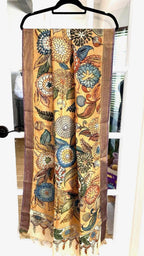 Chandan Beige Pen Kalamkari Silk Dupatta
