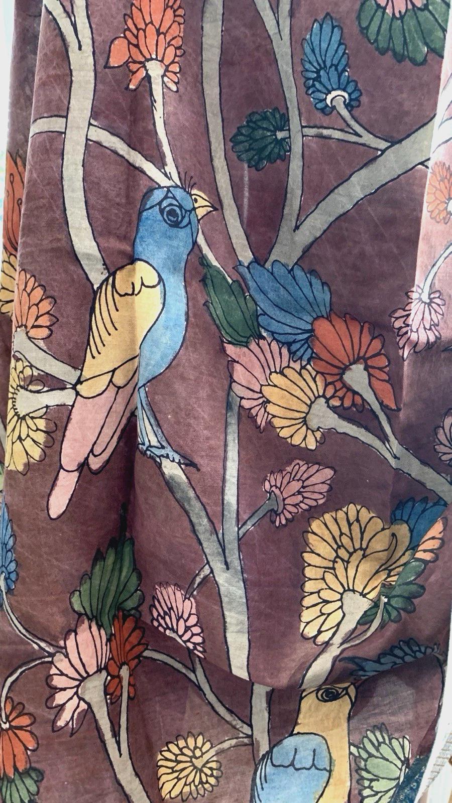 Brown Pen Kalamkari Silk Dupatta
