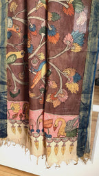 Brown Pen Kalamkari Silk Dupatta
