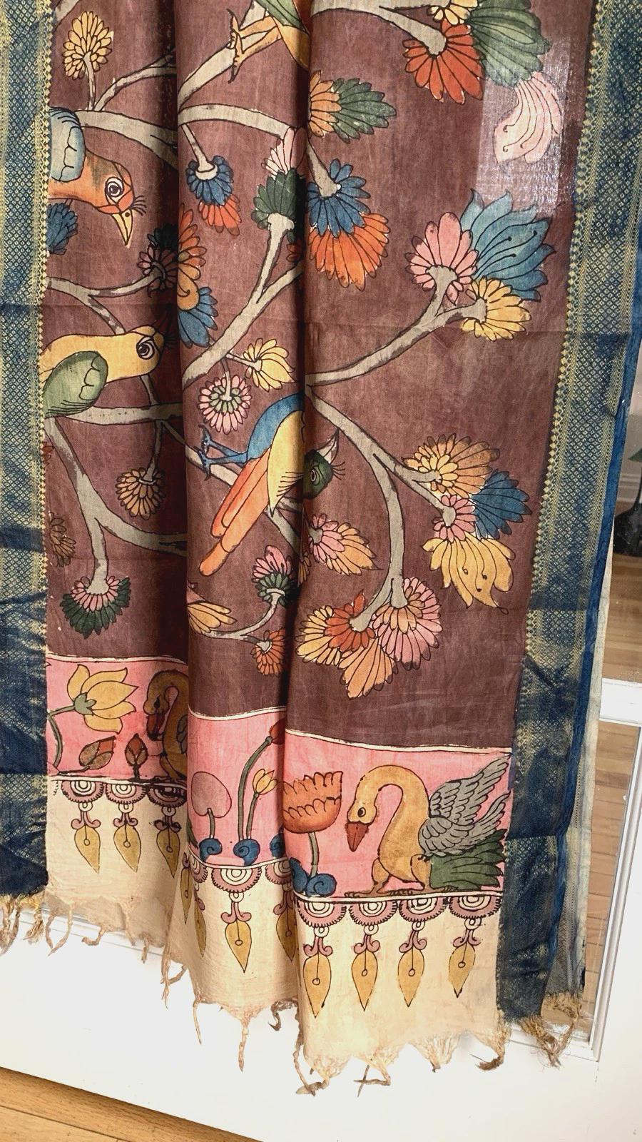 Brown Pen Kalamkari Silk Dupatta