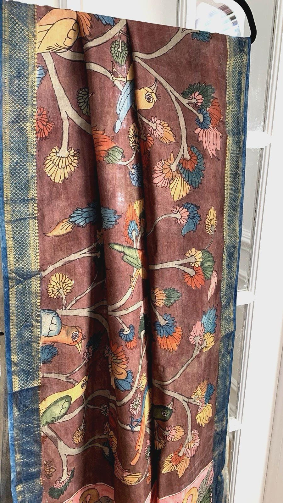 Brown Pen Kalamkari Silk Dupatta