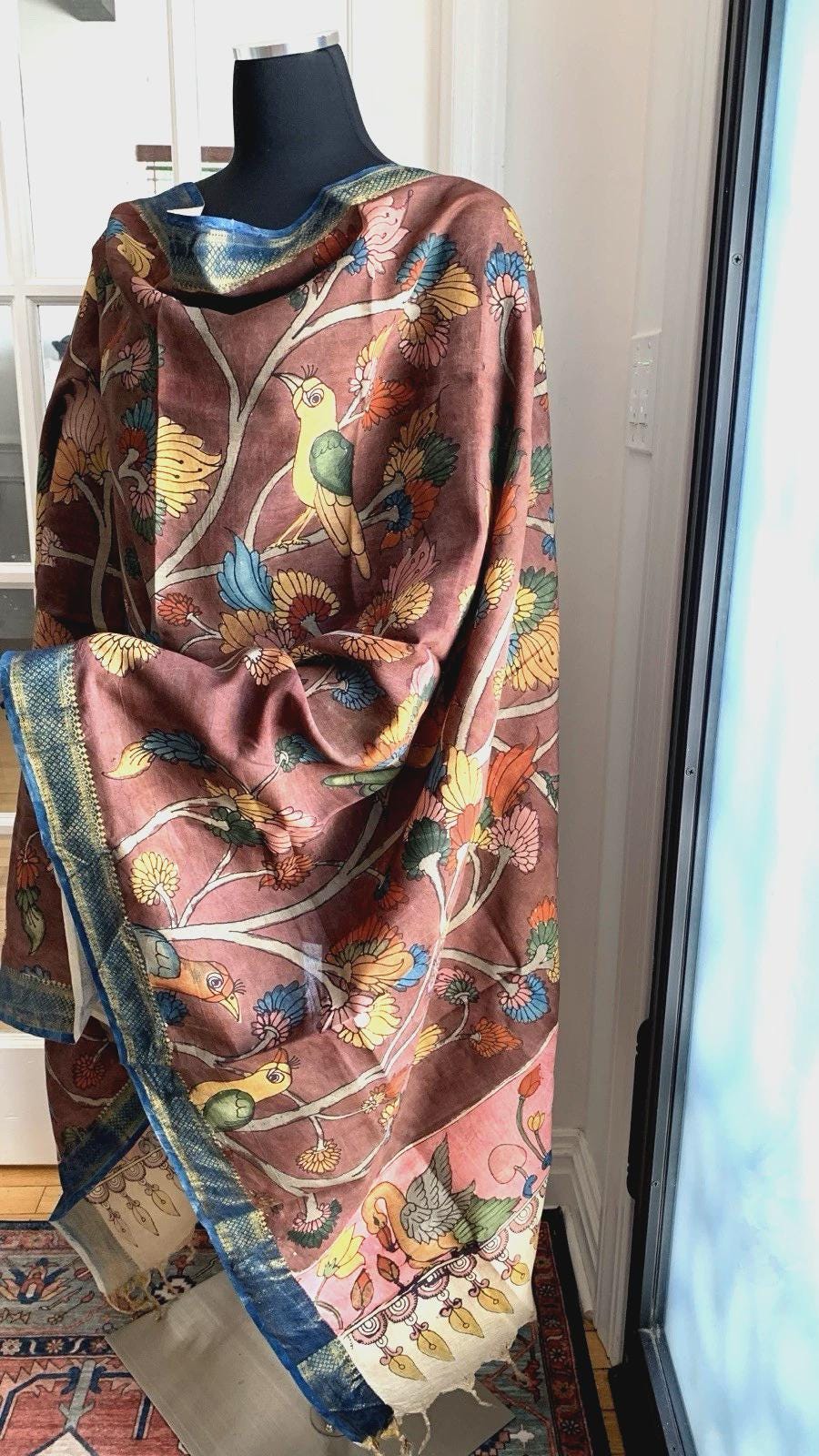 Brown Pen Kalamkari Silk Dupatta