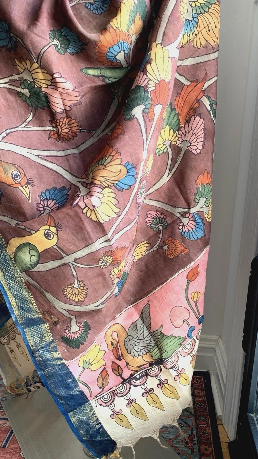 Brown Pen Kalamkari Silk Dupatta