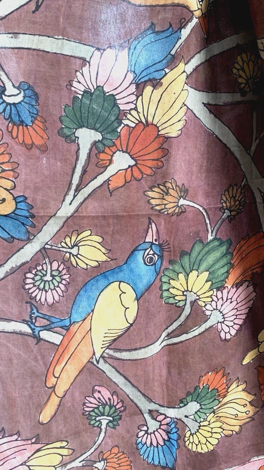 Brown Pen Kalamkari Silk Dupatta
