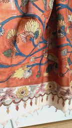 Brick Red Pen Kalamkari Silk Dupatta
