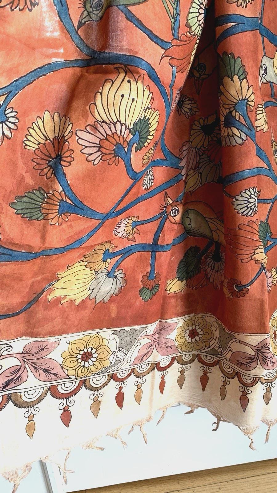 Brick Red Pen Kalamkari Silk Dupatta