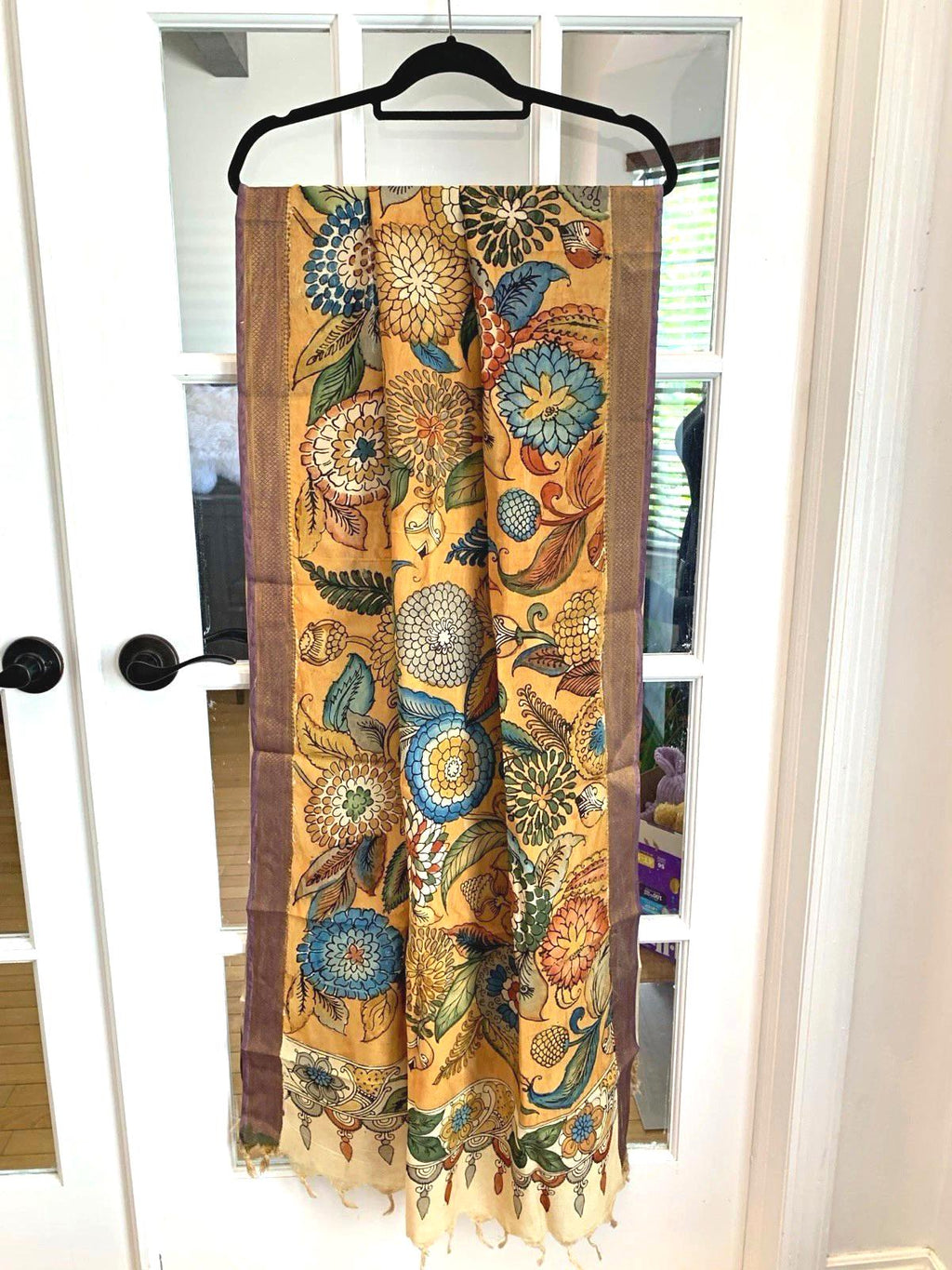 Chandan Beige Pen Kalamkari Silk Dupatta