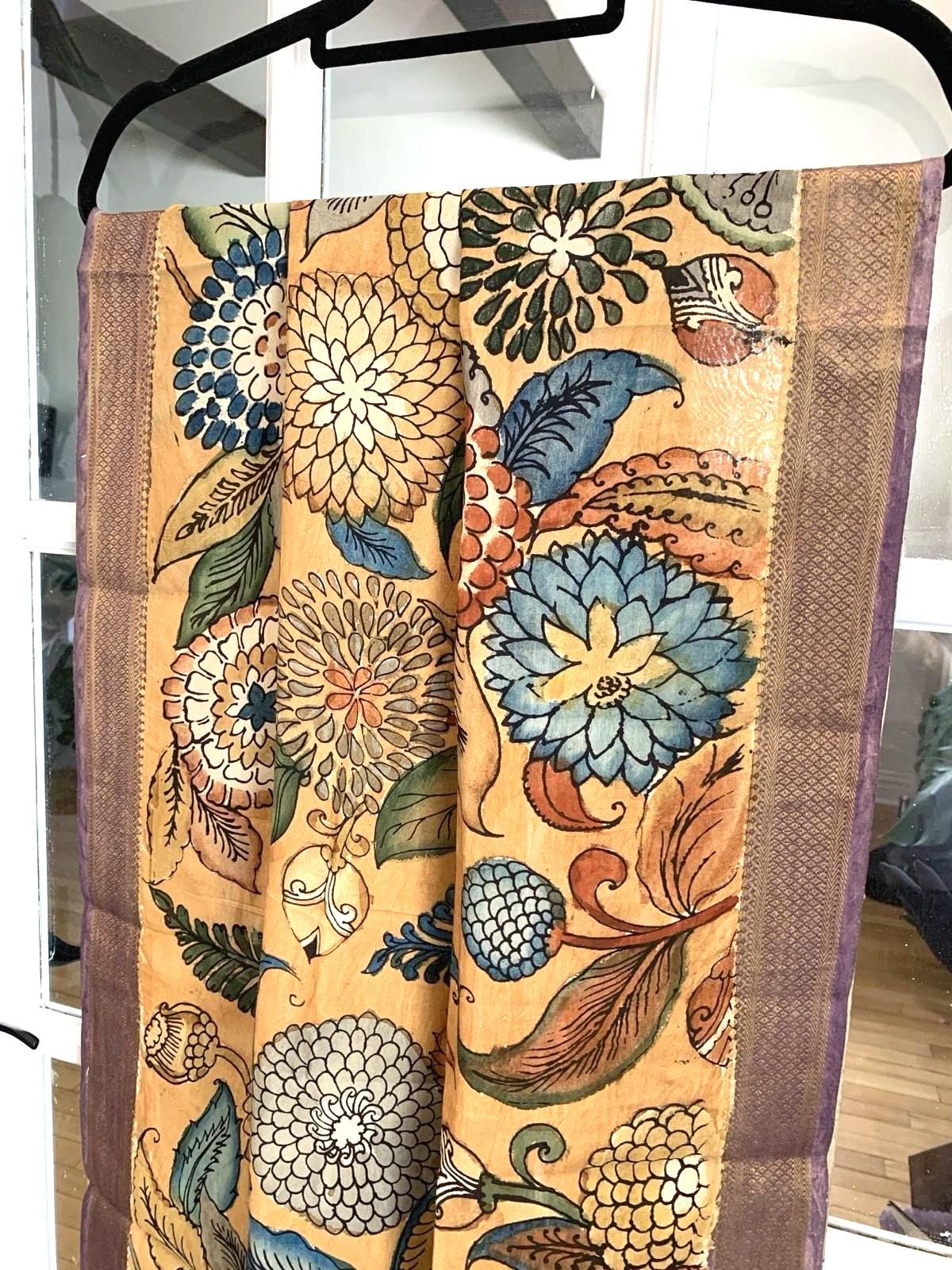 Chandan Beige Pen Kalamkari Silk Dupatta