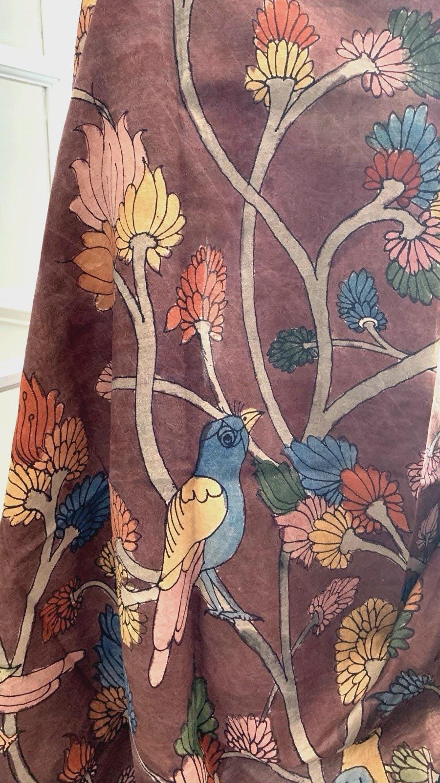 Brown Pen Kalamkari Silk Dupatta