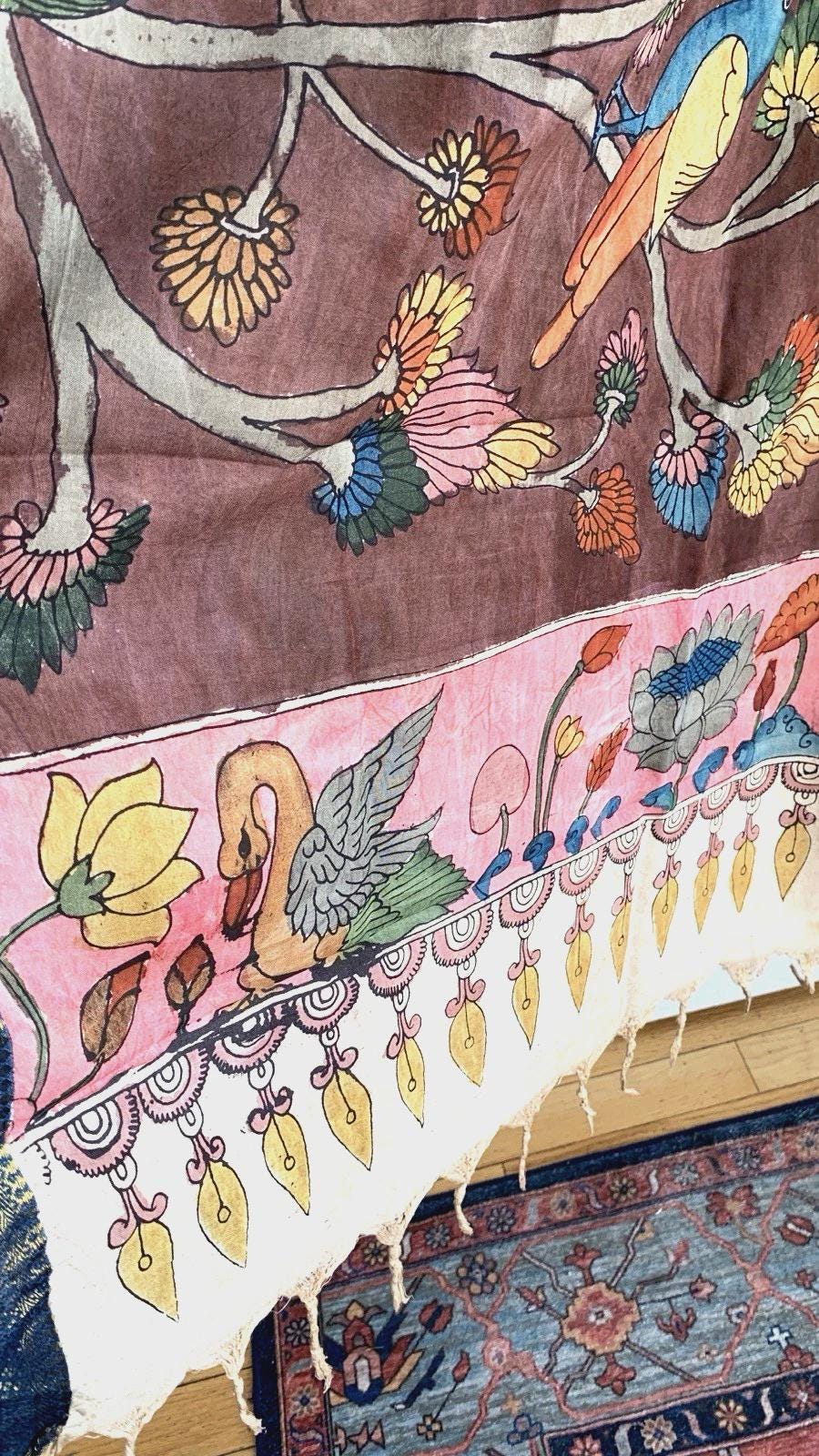 Brown Pen Kalamkari Silk Dupatta