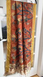 Brick Red Pen Kalamkari Silk Dupatta
